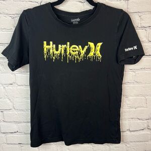Hurley Boys T Shirt Black Yellow Slime Logo Short Sleeve‎ Dripping Sz Large